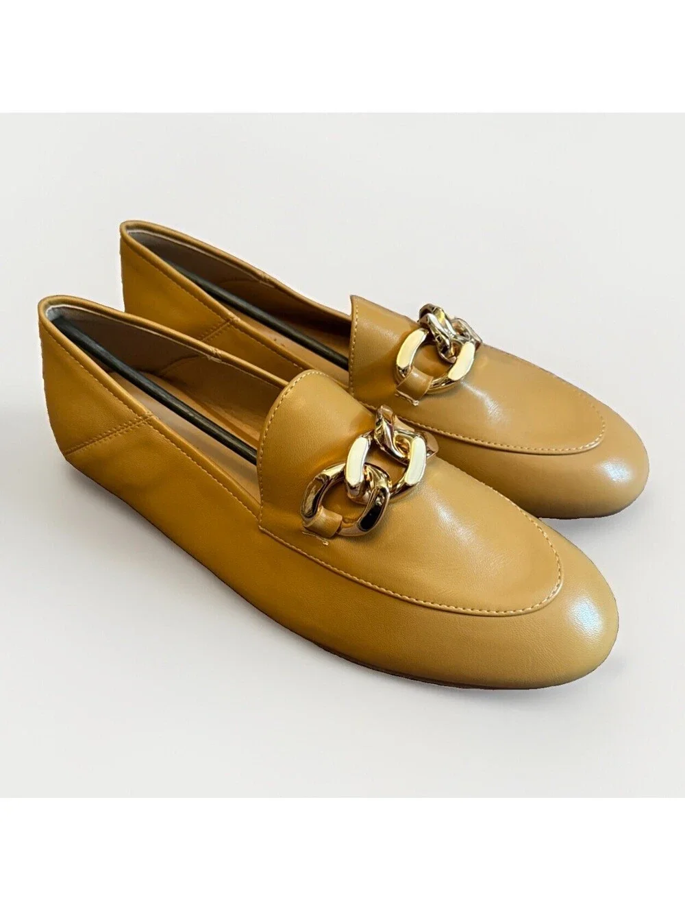 New EasySmile Metal Chain Camel Brown Loafers Flats Shoes Ladies Size 7.5